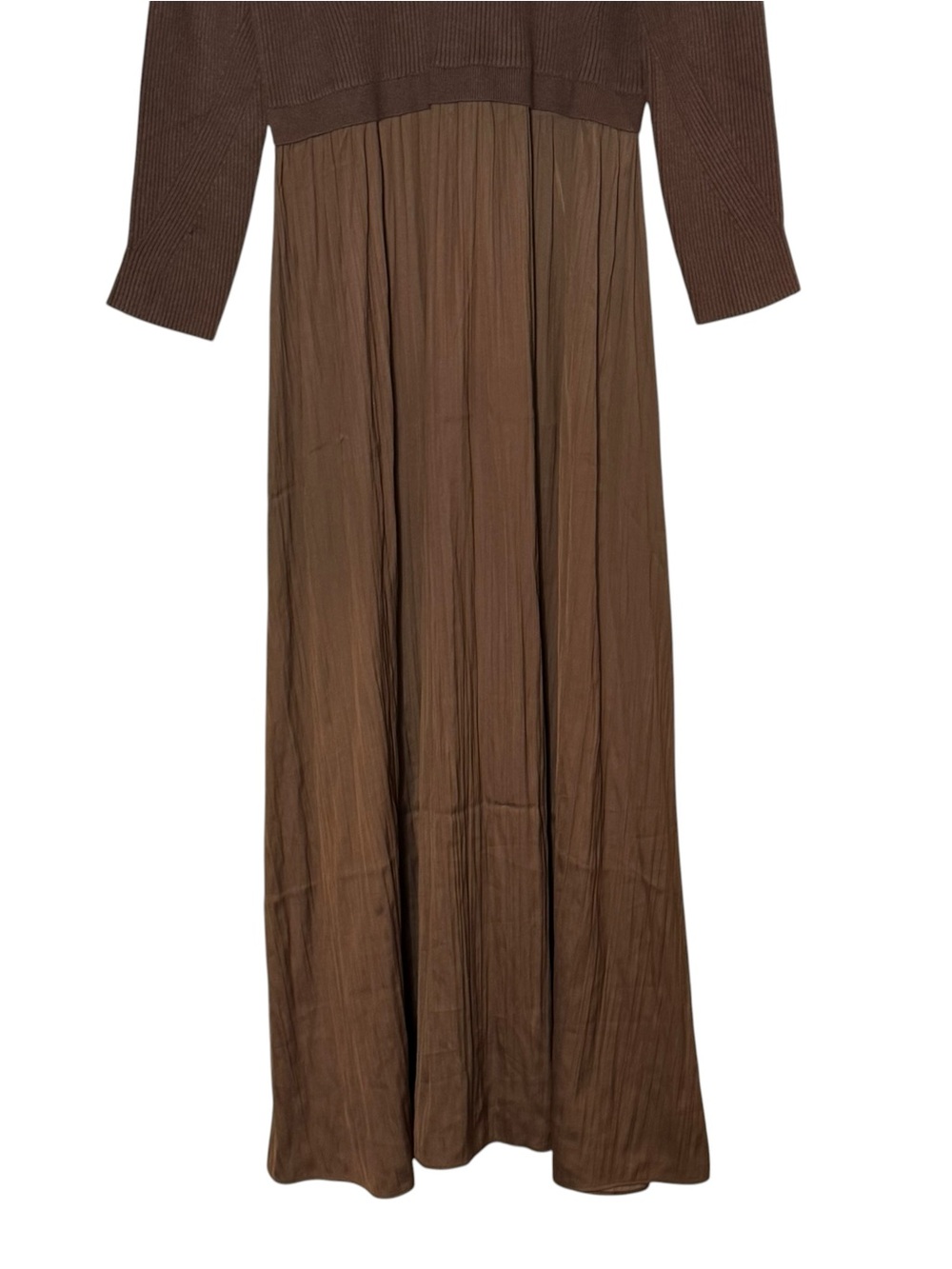 Anthropologie Twofer Knit Ribbed Satin Pleated Maxi Dress Size 2X Brown - Picture 7 of 14